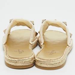 Pre Owned Valentino Ivory/Gold Leather Roman Stud Slide Flats Size 41