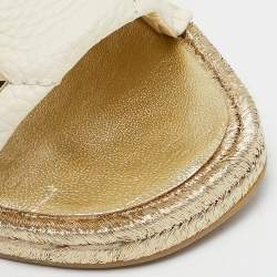 Pre Owned Valentino Ivory/Gold Leather Roman Stud Slide Flats Size 41