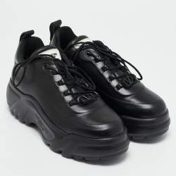 Pre Owned Valentino Black Leather Lace Up Chunky Sneakers Size 39