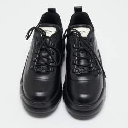 Pre Owned Valentino Black Leather Lace Up Chunky Sneakers Size 39