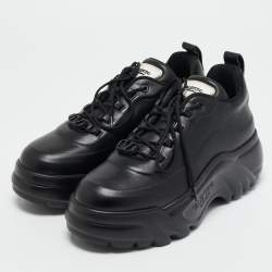 Pre Owned Valentino Black Leather Lace Up Chunky Sneakers Size 39