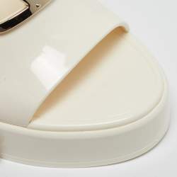 Pre Owned Valentino Off White Rubber VLogo Paltform Slide Sandals Size 38