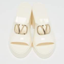 Pre Owned Valentino Off White Rubber VLogo Paltform Slide Sandals Size 38