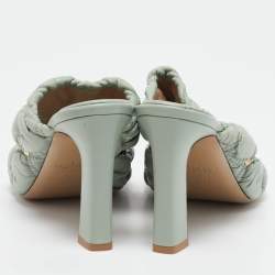 Valentino Mint Green Quilted Leather Rockstud Open Toe Mules Size 39
