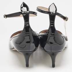 Valentino Black Patent Leather Pointed Toe Ankle Strap Pumps Size 40.5