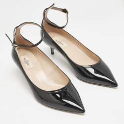 Valentino Black Patent Leather Pointed Toe Ankle Strap Pumps Size 40.5