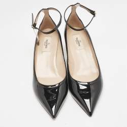 Valentino Black Patent Leather Pointed Toe Ankle Strap Pumps Size 40.5