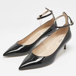 Valentino Black Patent Leather Pointed Toe Ankle Strap Pumps Size 40.5