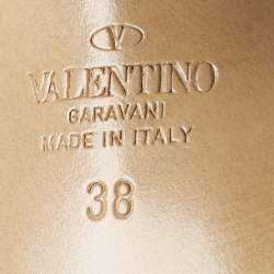 Pre Owned Valentino Metallic Beige Leather Rockstud Ankle Strap Sandals Size 38