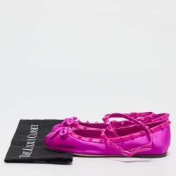 مملوكة مسبقًا Valentino Pink Satin and Leather Rockstud Ankle Strap Ballet Flats Size 39.5