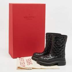 Valentino Black Rubber Atelier 03 Rose Edition Rain Boots Size 37