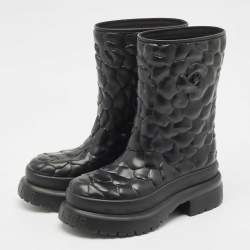 Valentino Black Rubber Atelier 03 Rose Edition Rain Boots Size 37