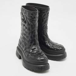 Valentino Black Rubber Atelier 03 Rose Edition Rain Boots Size 37
