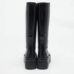 مملوكة مسبقًا Valentino Black Leather Uniqueform Knee Length Boots Size 37.5