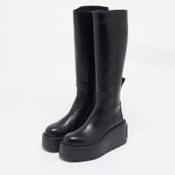 مملوكة مسبقًا Valentino Black Leather Uniqueform Knee Length Boots Size 37.5