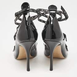Valentino Black/Pink Patent and Leather Grommet Studded Love Latch Pumps Size 37