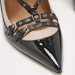 Valentino Black/Pink Patent and Leather Grommet Studded Love Latch Pumps Size 37
