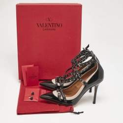 Valentino Black/Pink Patent and Leather Grommet Studded Love Latch Pumps Size 37