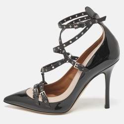 Valentino Black/Pink Patent and Leather Grommet Studded Love Latch Pumps Size 37