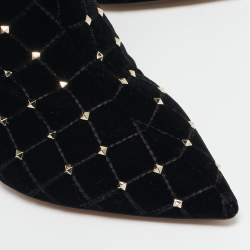 Valentino Black Quilted Velvet Rockstud Pointed Toe Ankle Length Boots Size 37