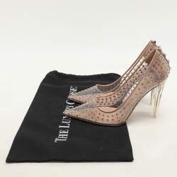 Valentino Transparent/Beige Patent Leather and PVC Crystal Embellished Rockstud Pumps Size 36.5