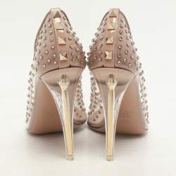 Valentino Transparent/Beige Patent Leather and PVC Crystal Embellished Rockstud Pumps Size 36.5