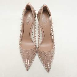 Valentino Transparent/Beige Patent Leather and PVC Crystal Embellished Rockstud Pumps Size 36.5