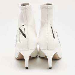 Pre Owned Valentino White Leather VLTN Sock Ankle Length Boots Size 37