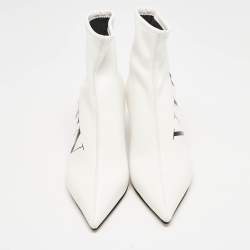 Pre Owned Valentino White Leather VLTN Sock Ankle Length Boots Size 37