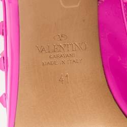 Pre Owned Valentino Fuchsia Pink Patent Leather Rockstud Caged Ankle Strap Pumps Size 41