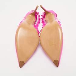 Pre Owned Valentino Fuchsia Pink Patent Leather Rockstud Caged Ankle Strap Pumps Size 41