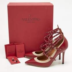 Pre Owned Valentino Red/Beige Leather Love Latch Pumps Size 38