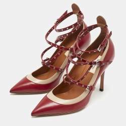 Pre Owned Valentino Red/Beige Leather Love Latch Pumps Size 38