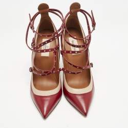 Pre Owned Valentino Red/Beige Leather Love Latch Pumps Size 38
