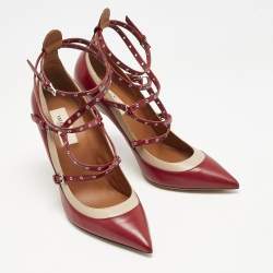 Pre Owned Valentino Red/Beige Leather Love Latch Pumps Size 38