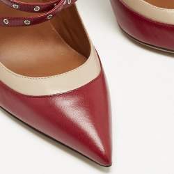 Pre Owned Valentino Red/Beige Leather Love Latch Pumps Size 38