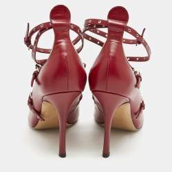 Pre Owned Valentino Red/Beige Leather Love Latch Pumps Size 38