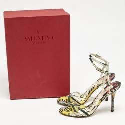 Valentino Multicolor Printed Leather Ankle Strap Sandals Size 37.5 
