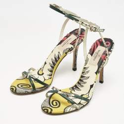 Valentino Multicolor Printed Leather Ankle Strap Sandals Size 37.5 