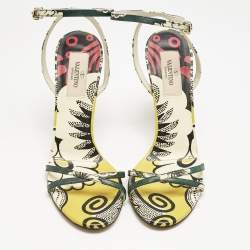 Valentino Multicolor Printed Leather Ankle Strap Sandals Size 37.5 