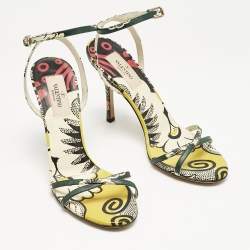 Valentino Multicolor Printed Leather Ankle Strap Sandals Size 37.5 