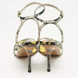Valentino Multicolor Printed Leather Ankle Strap Sandals Size 37.5 