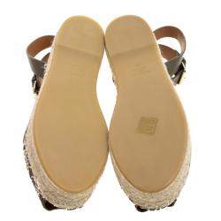 Pre Owned Valentino Army Green Embellished Suede and Leather Ankle Strap Espadrilles Size 40