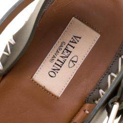 Pre Owned Valentino Army Green Embellished Suede and Leather Ankle Strap Espadrilles Size 40