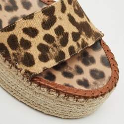 Valentino Beige Leopard Print Canvas Rockstud Espadrille Platform Sandals Size 39