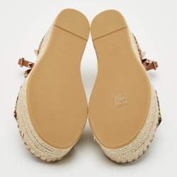 Valentino Beige Leopard Print Canvas Rockstud Espadrille Platform Sandals Size 39