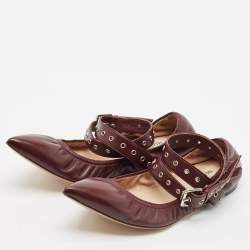 Valentino Burgundy Leather Rockstud Ballet Flats Size 37