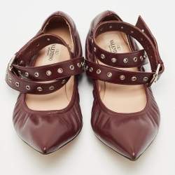Valentino Burgundy Leather Rockstud Ballet Flats Size 37