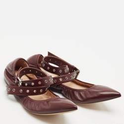 Valentino Burgundy Leather Rockstud Ballet Flats Size 37