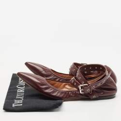Valentino Burgundy Leather Rockstud Ballet Flats Size 37